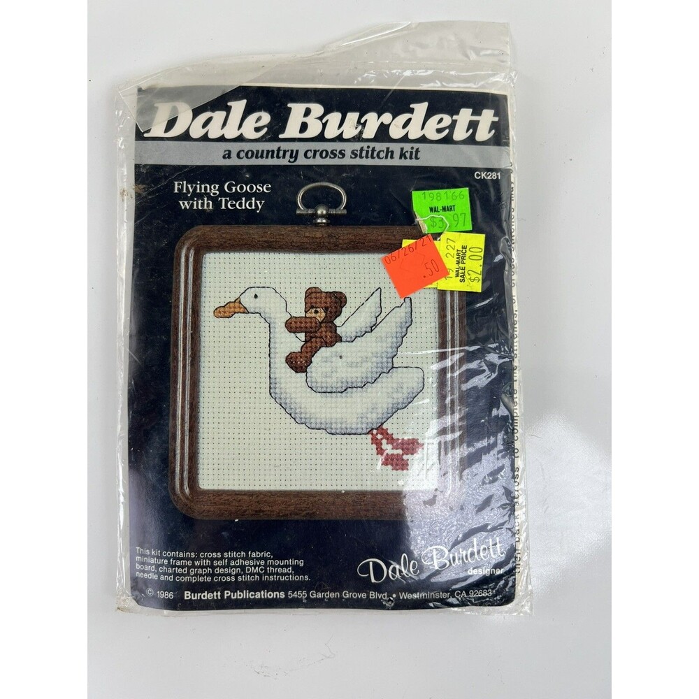 NEW Dale Burdett "Flying Goose with Teddy" Cross Stitch Kit Size 4" x 4" 1986